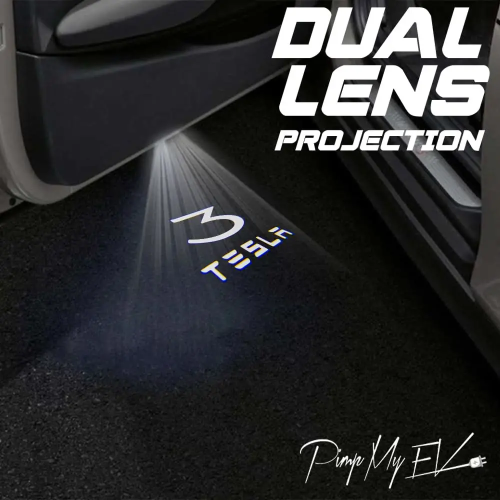 Tesla Model 3 Dynamic Dual Lens Premium Door Puddle Lights Multiple Designs 2017-2023 1