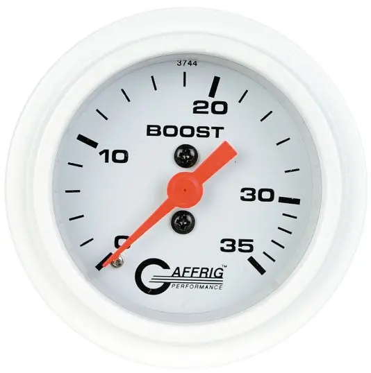Gaffrig 6502 2-Inch White Mechanical Boost Pressure Gauge – 0–35 PSI for Marine and Boat Applications