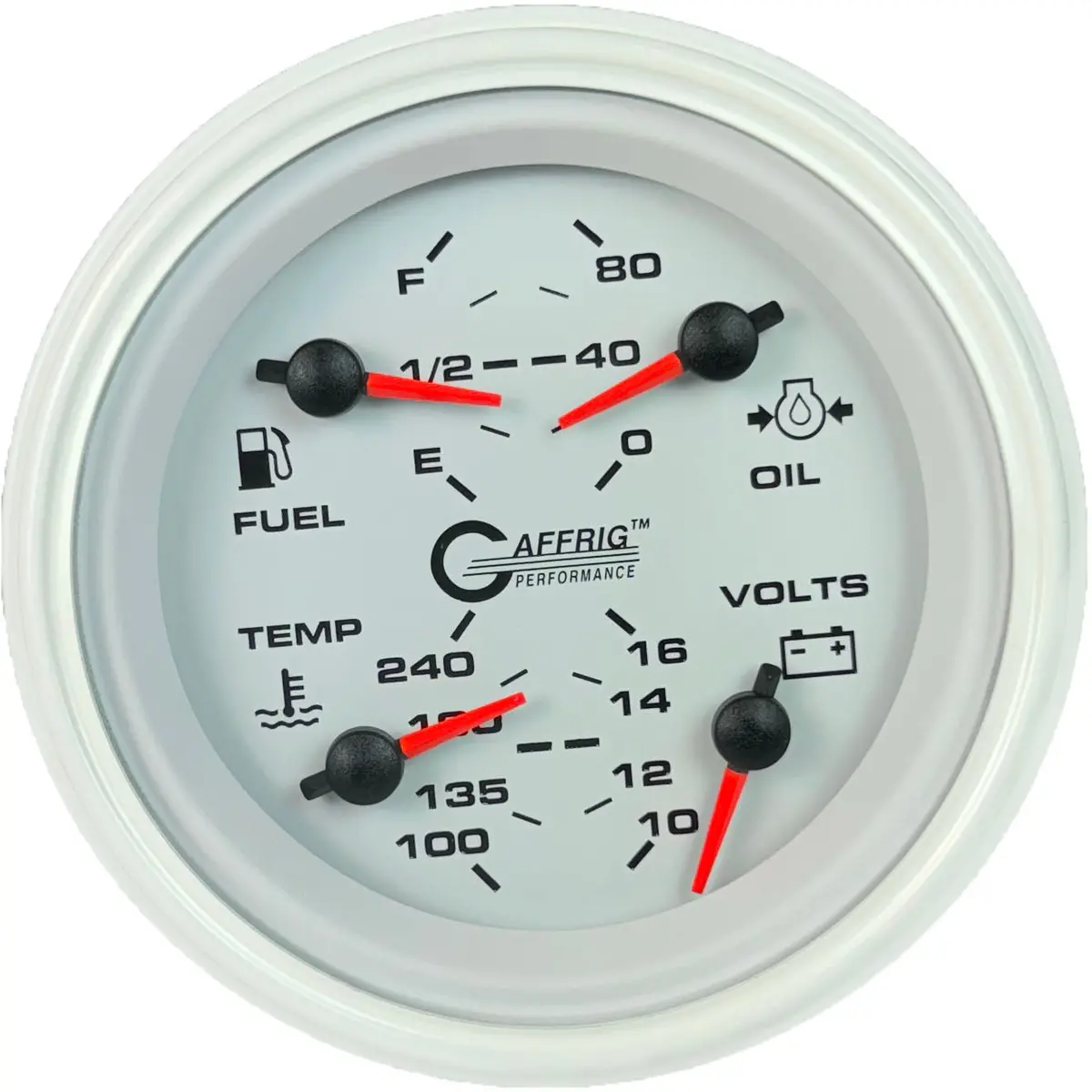 Gaffrig Part #4770 3 3/8 Inch Electric 4 In 1 Water Temperature/Fuel Level/Oil Press 80 Psi/Volt Marine Boat Gauge White 13