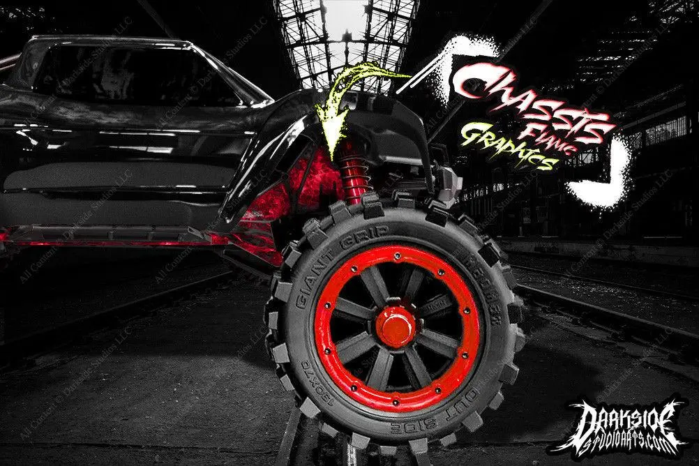 'Hell Ride' Aftermarket Printed Flames Graphics Fits Shock Towers On Traxxas X-Maxx 6S 8S Chassis 1