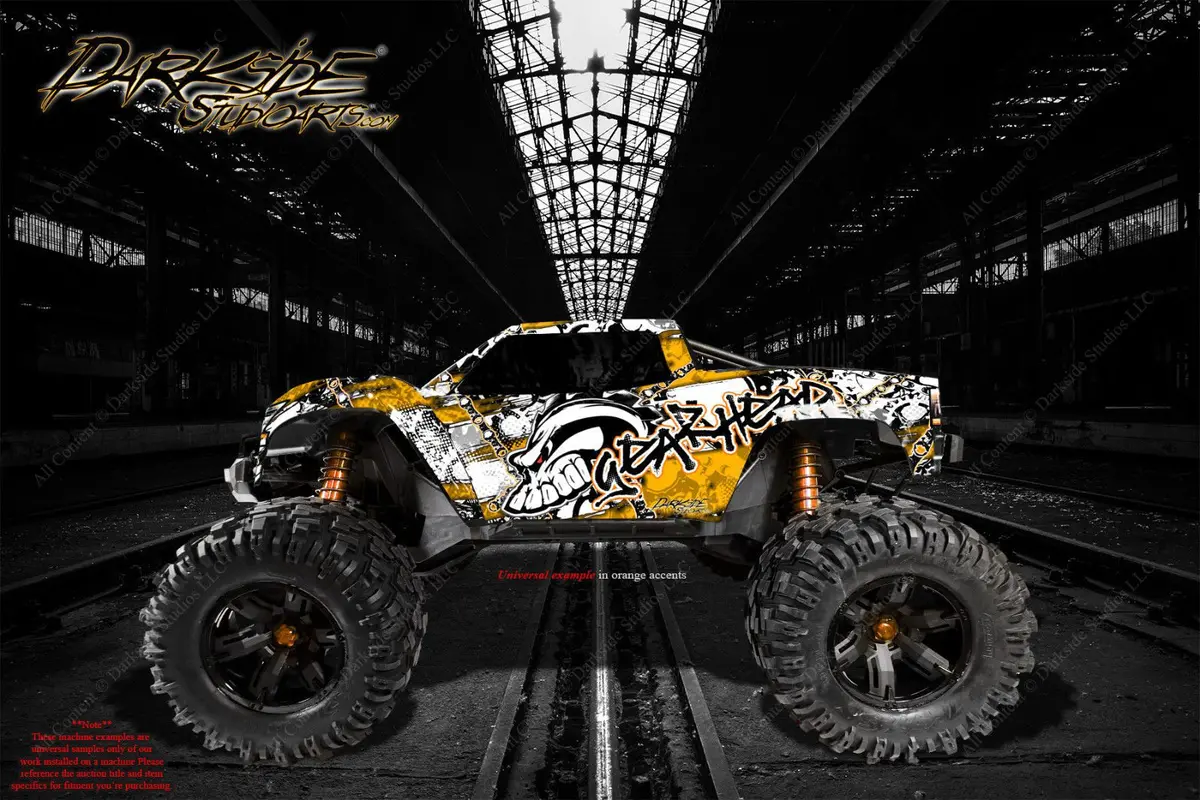 'Gear Head' Graphics Wrap Decals Orange Fits Tra3911 Oem Body Parts Traxxas E-Maxx 1