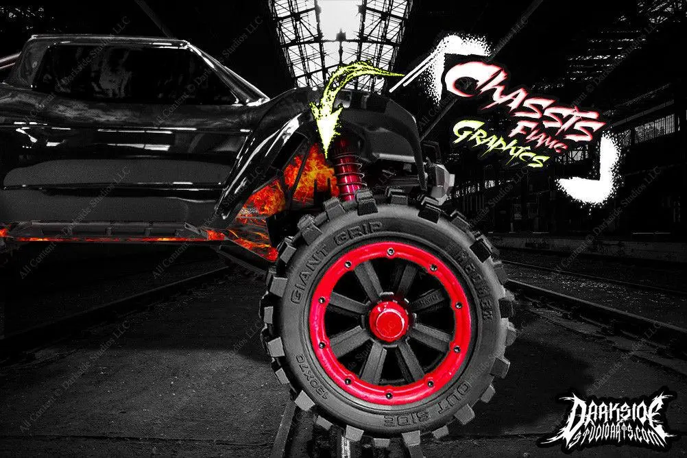 'Hell Ride' Aftermarket Hop Up Printed Flames Graphics Fits Shock Towers On Traxxas X-Maxx 6S 8S Chassis 1