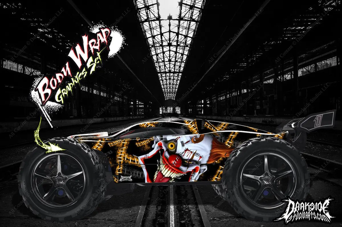 Graphics Wrap Decals Kit "Stiff Upper Lip" Fits Oem Body # Tra5611 On Traxxas E-Revo Orng 1