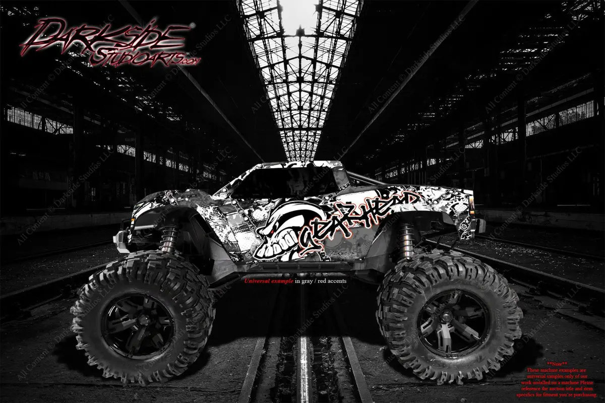 'Gear Head' Graphics Wrap Decals Gray / Red Fits Tra3911 Oem Body Parts Traxxas E-Maxx 1