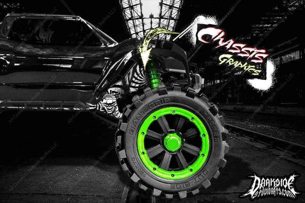 'Ticket To Ride' Aftermarket Chassis Skin Graphics Fits Shock Towers On Traxxas X-Maxx 6S 8S Chassis 1