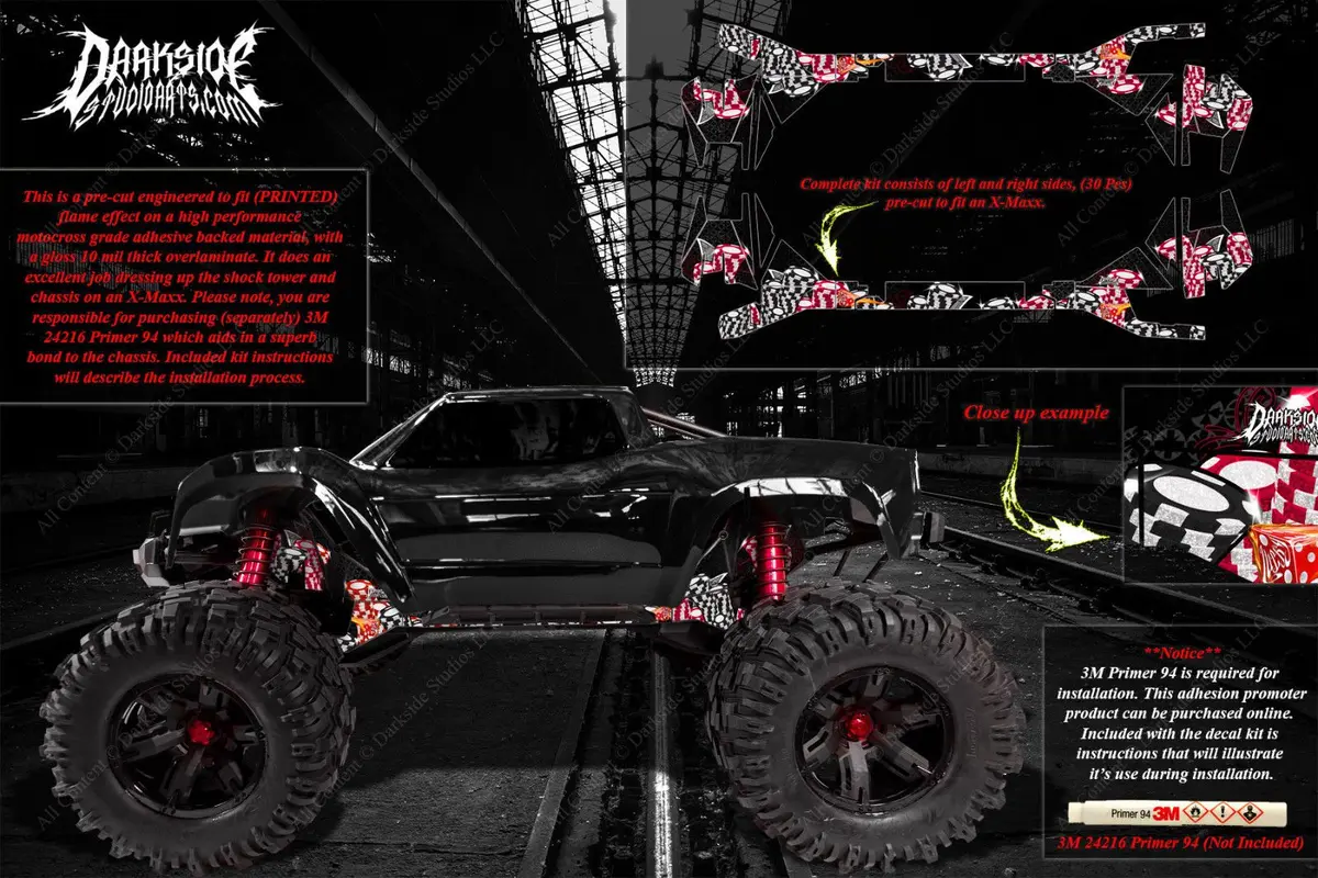 'Lucky' Themed Aftermarket Chassis Skin Graphics Fits Shock Towers On Traxxas X-Maxx 6S 8S Chassis 2