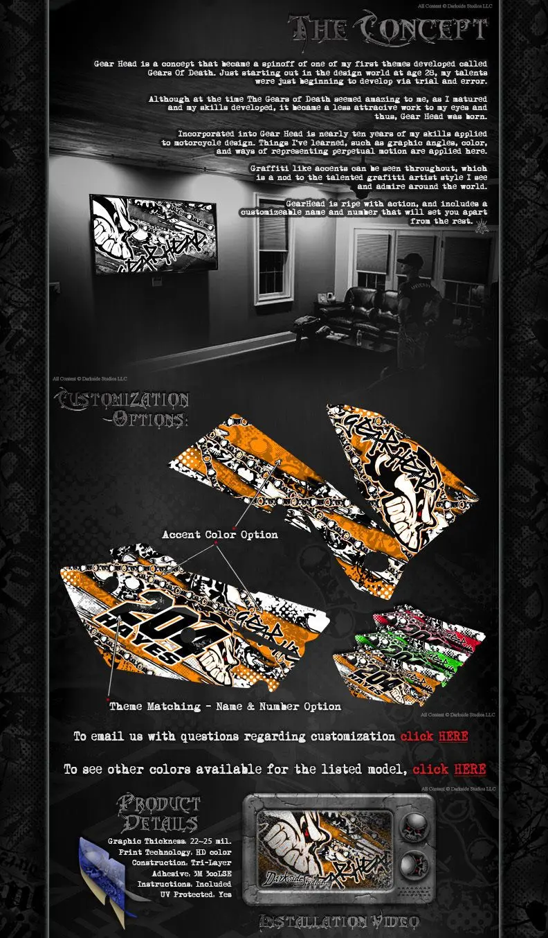'Gear Head' Graphics Wrap Fits Traxxas X-Maxx Proline Ford Raptor, Chevy Silverado, Brute Bash & Stock Body 2
