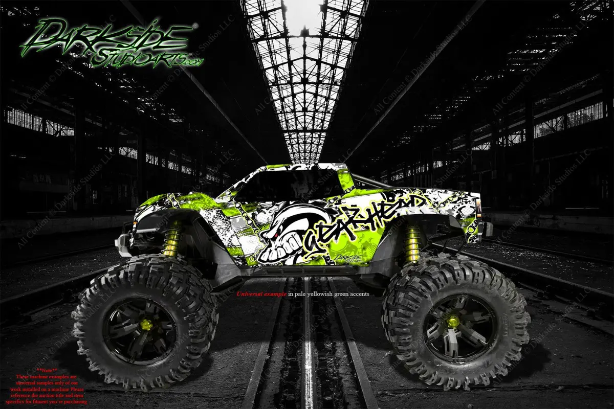 'Gear Head' Graphics Wrap Decals Pale Green Fits Tra3911 Oem Body Parts Traxxas E-Maxx 1