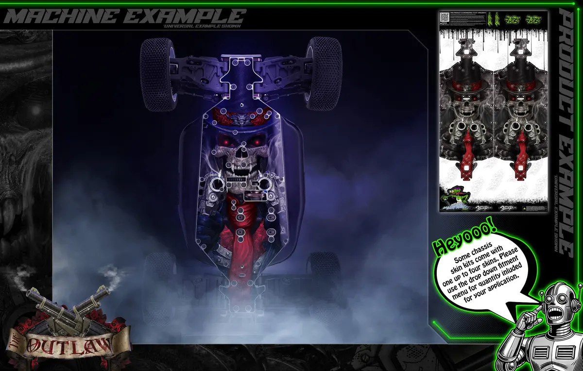 'The Outlaw' Themed Chassis Skin Fits Team Associated Rc10 Series | B6 B6.3 B6.4 | B7 B7d | B74.1 B74.2 | Sc6.4 Sc7 | T6.4 | Sr7 | Fits Classic Rc10, T, & Gt 1