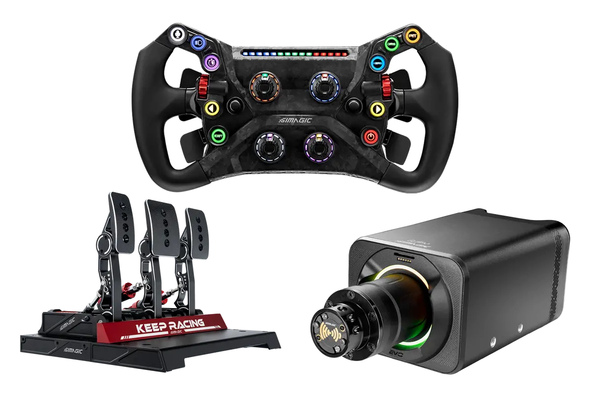 Simagic Alpha Evo Pro 18Nm Wheel Base, Gt Neo Steering Wheel & Pedal Set Bundle 1