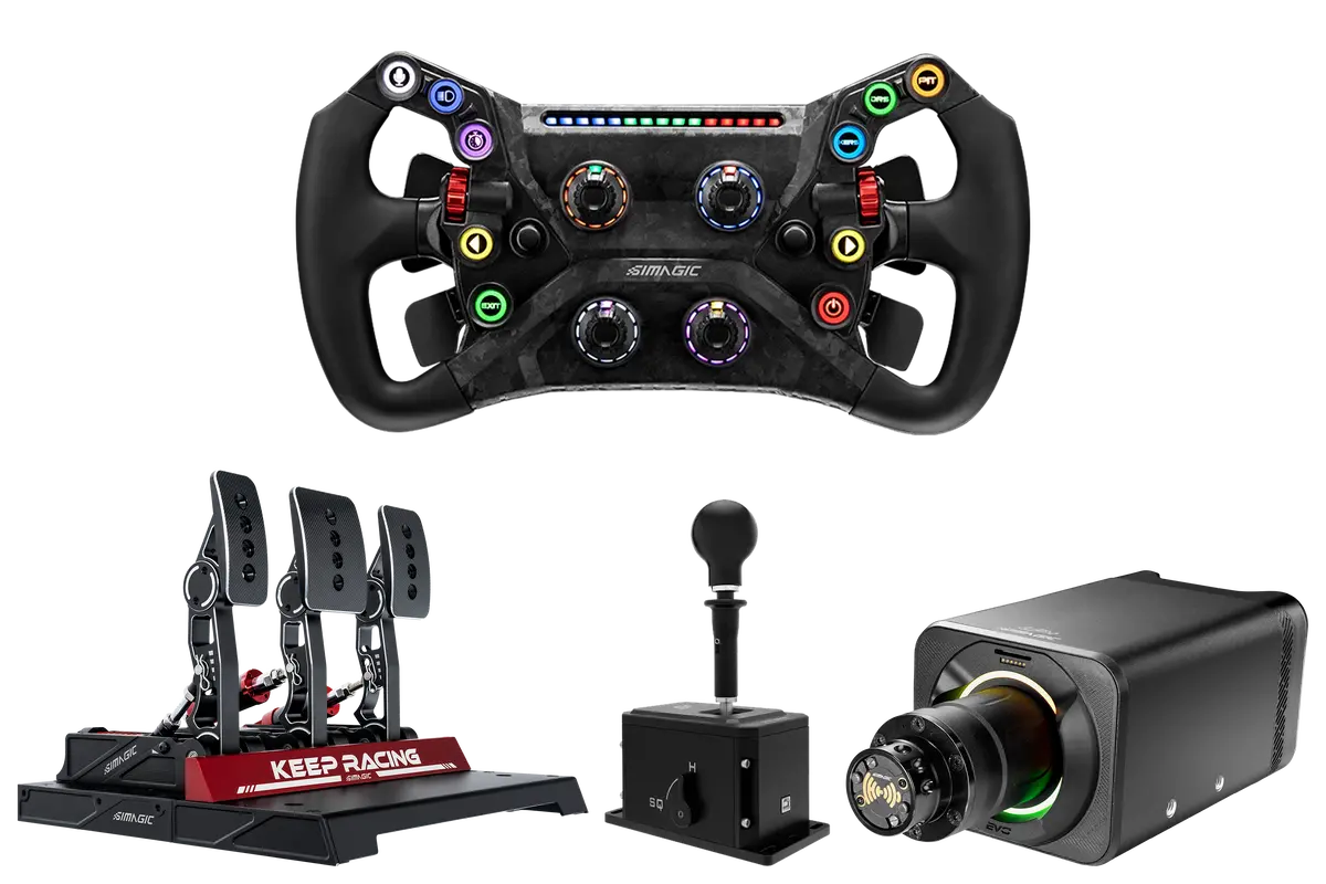 Simagic Alpha Evo Pro 18Nm Wheel Base, Gt Neo Steering Wheel P1000 Pedal Set And Shifter Bundle 1