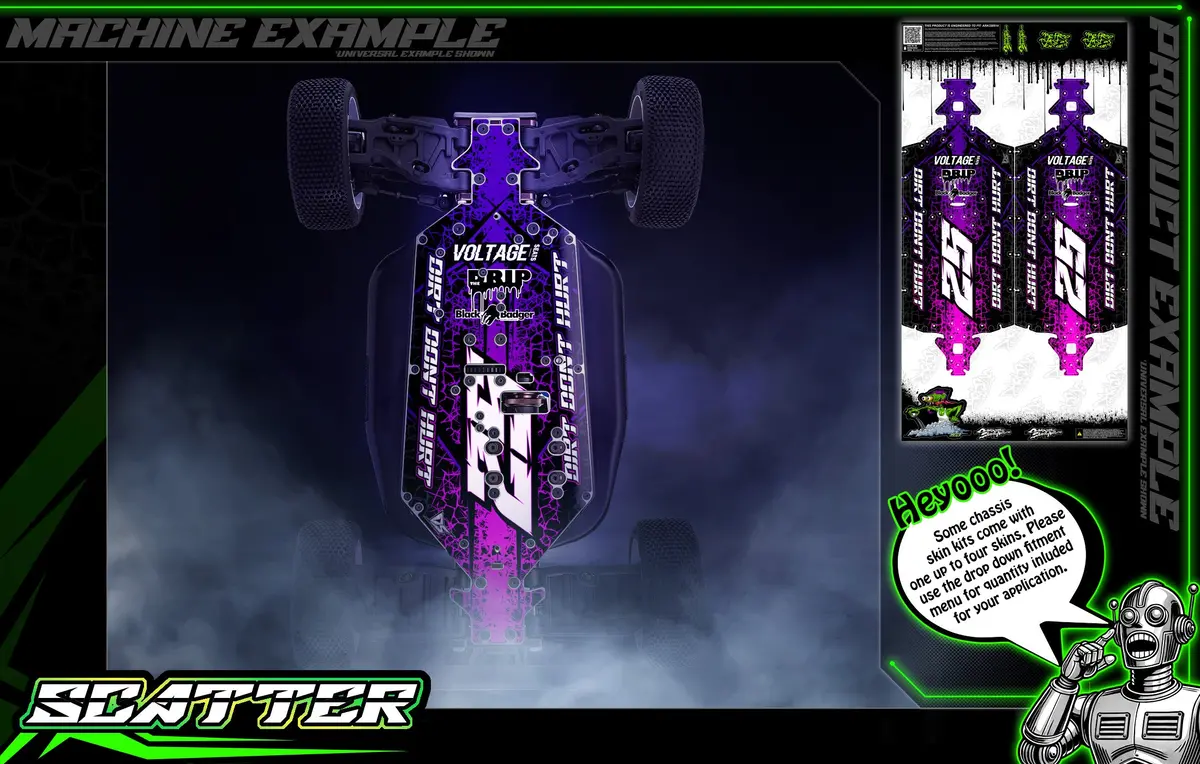 'Scatter' Themed Chassis Skin Fits Mugen Seiki® | Mbx7r | Mbx8 Eco | Mbx8r | Mbx8r Eco | Mbx8t | Mbx8te | Mbx8tr | Mtc2 Fwd 1