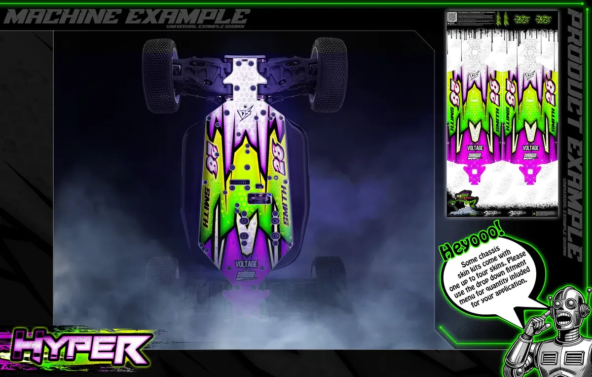 'Hyper' Themed Chassis Skin Fits Mugen Seiki® | Mbx7r | Mbx8 Eco | Mbx8r | Mbx8r Eco | Mbx8t | Mbx8te | Mbx8tr | Mtc2 Fwd 1
