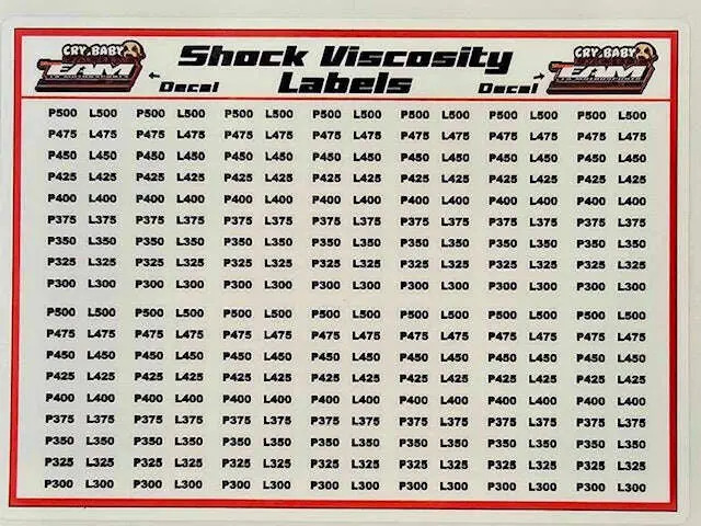 Team Eam/Cry Baby Rc Oil Viscosity Labels 1
