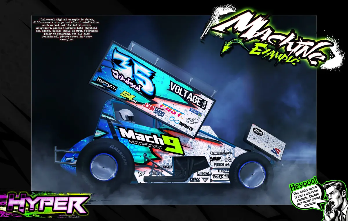 'Hyper' Themed Graphics Wrap Kit Fits Losi® 22S Sprint Car | Pro-Line Lightweight Body 1