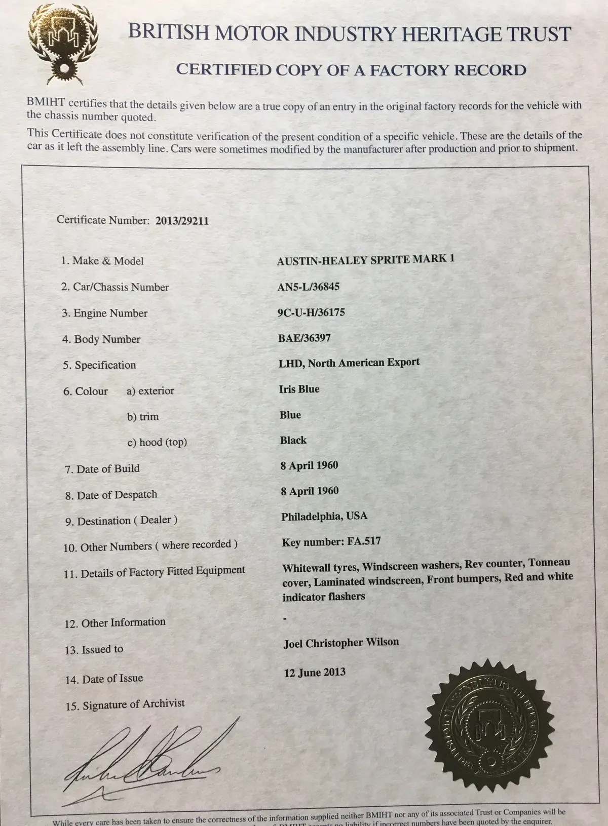 Bugeye Birth Certificate - Confirm Your Original Equipment And Build Date! 1