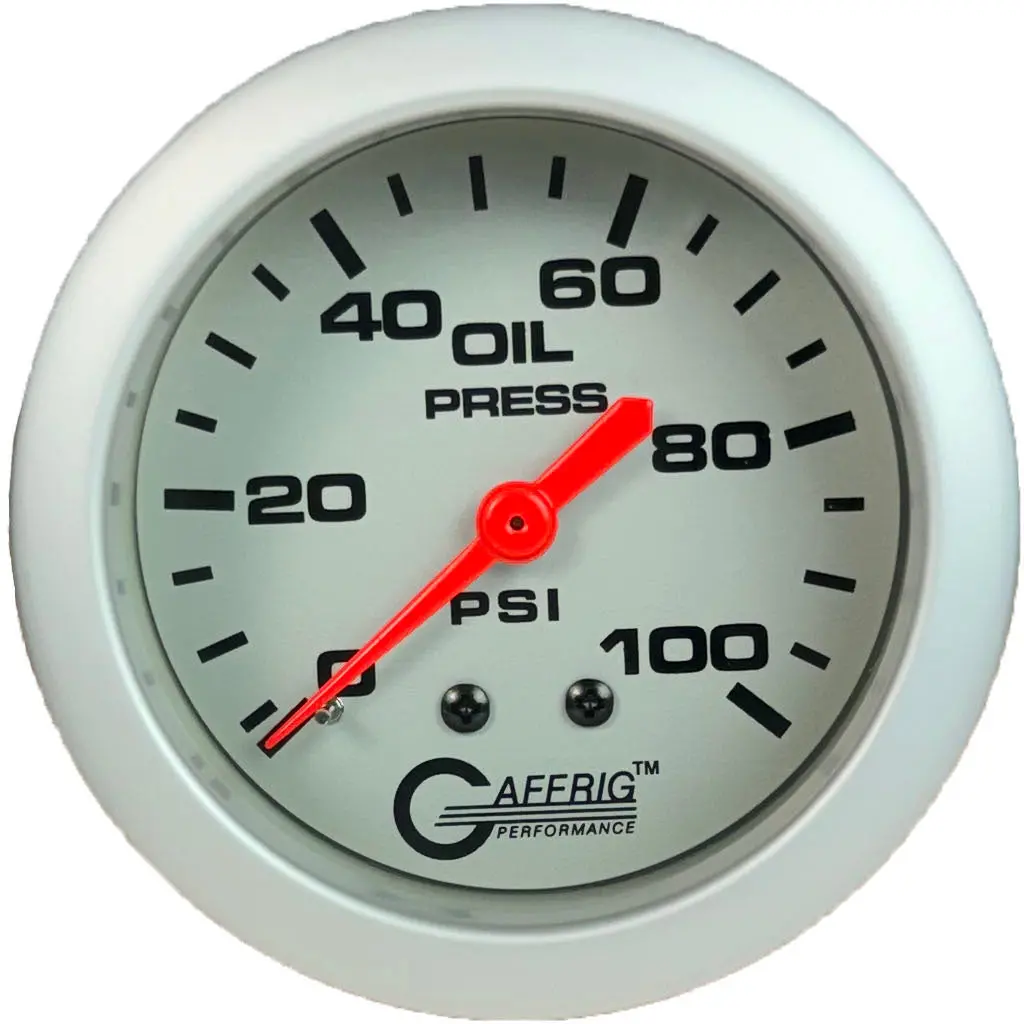 Gaffrig Part #11011 2 5/8 Inch Mechanical Oil Pressure Marine Boat Gauge 0-100 Psi Platinum 1