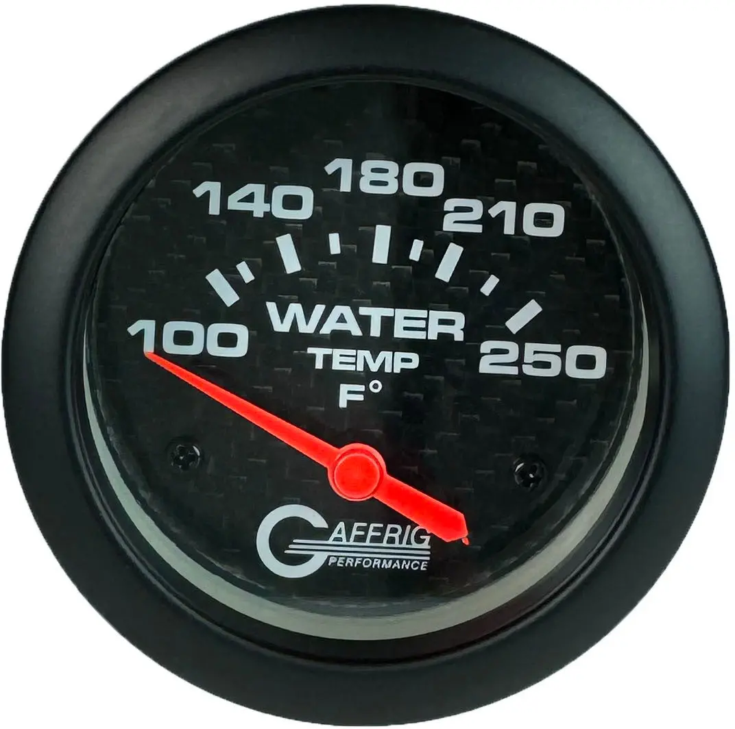 Gaffrig Part #12006 2 5/8 Inch Electric Water Temperature Marine Boat Gauge 100-250 F Carbon Fiber - W/Sender & Bushing Kit 1