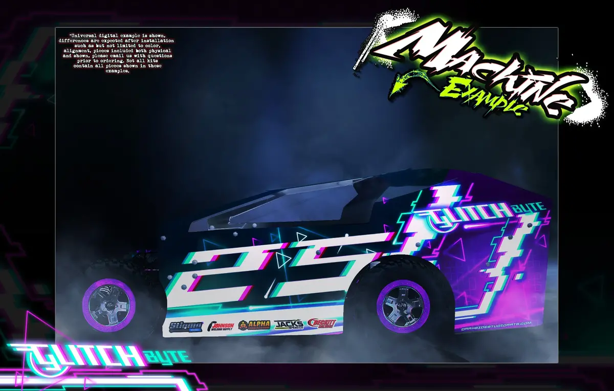 'Glitch Byte' Customizable Decal Skin Kit Graphics Fits Salvas Mudboss Mudboss / Se2 Sprint Lexan Body On Traxxas Slash Dirt Oval 1