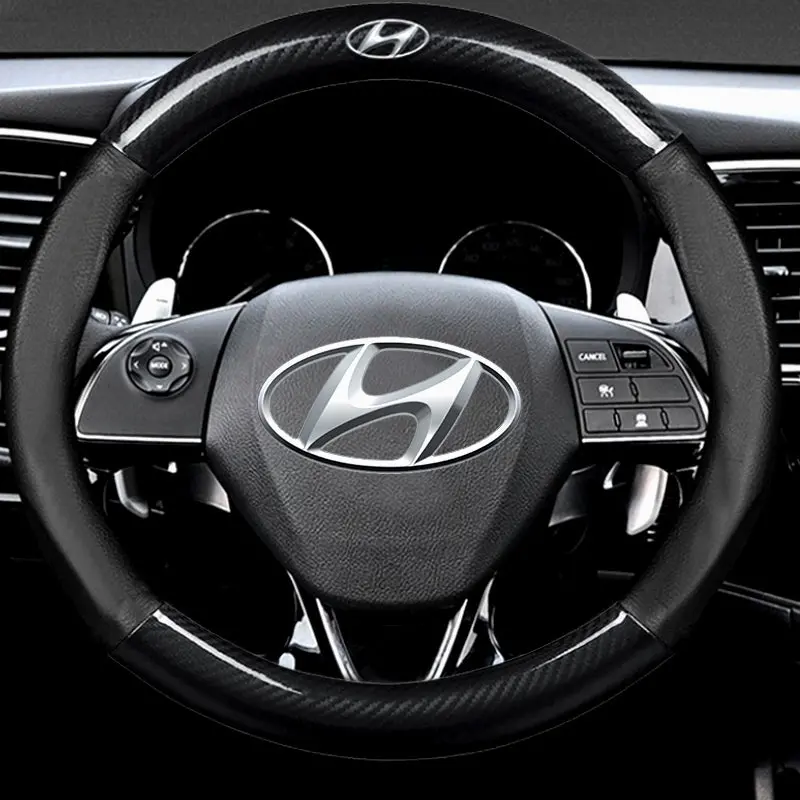 Hyundai Car Steering Wheel Cover To Dazzle Leather Carbon Fiber Handle 1