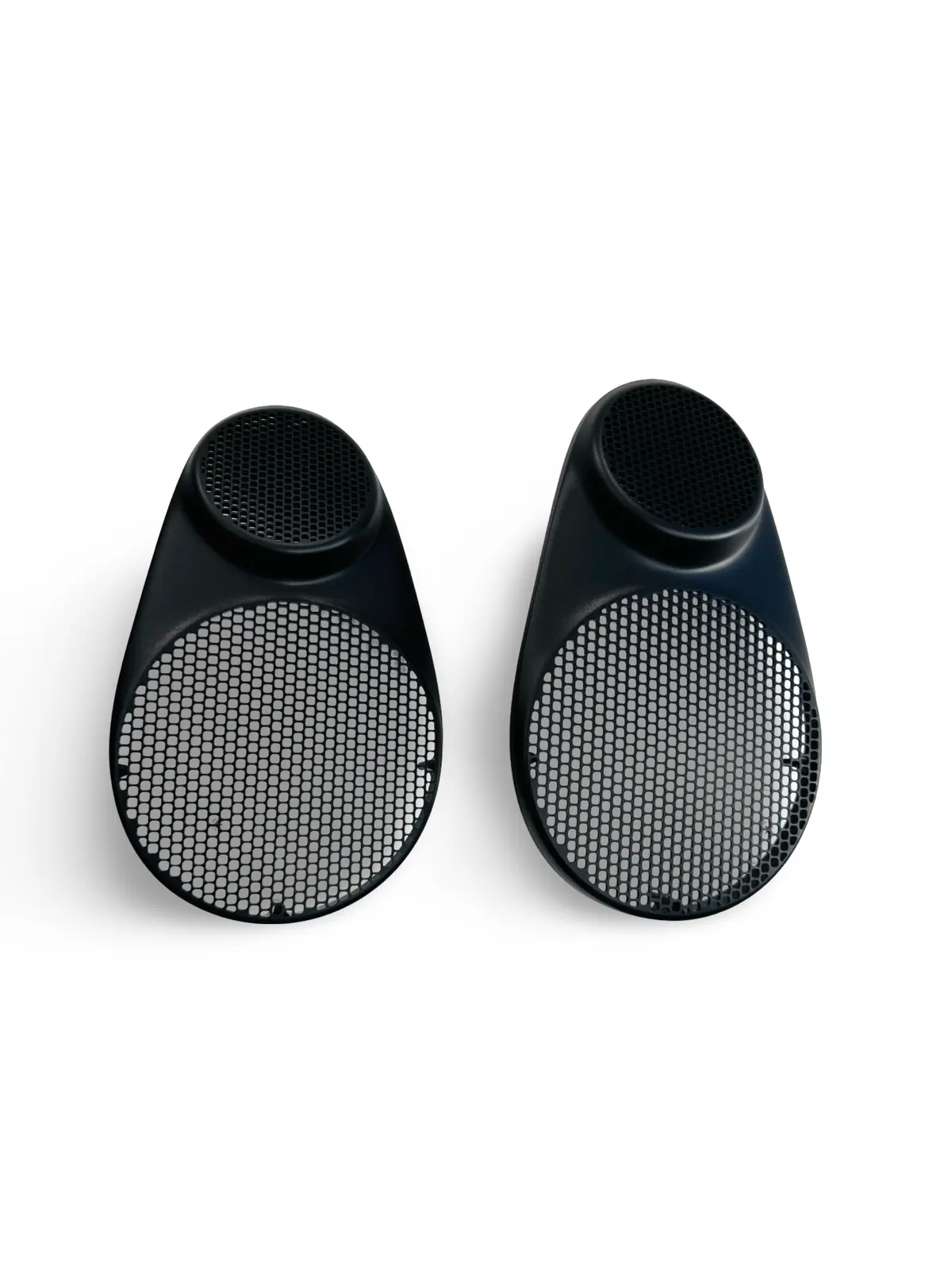 993 Black Anodized Aluminum Front Speaker Covers. Bespoke Item, Only One Set Available. 1