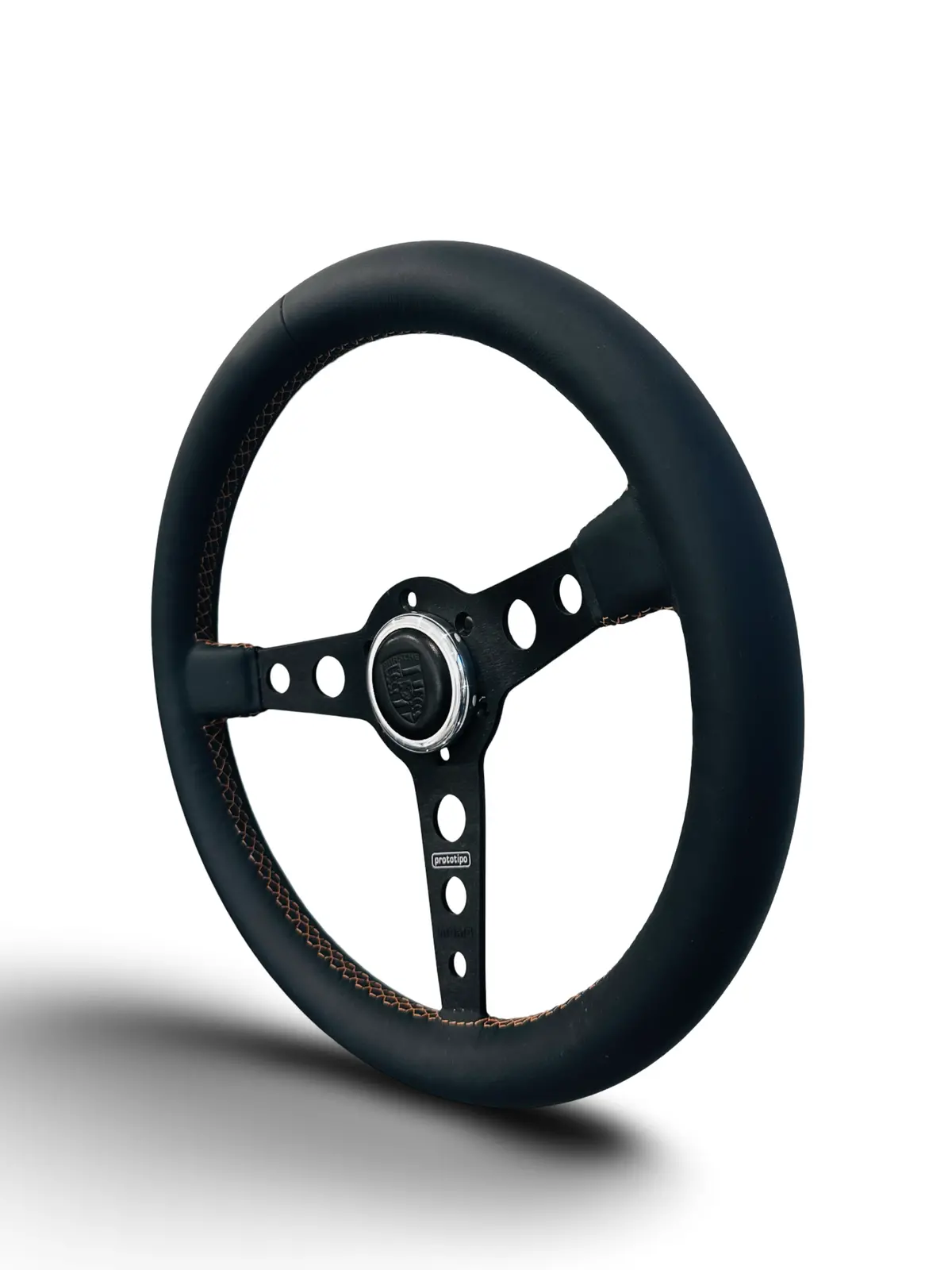 Small Aluminum Horn Button W/ Black Leather 1