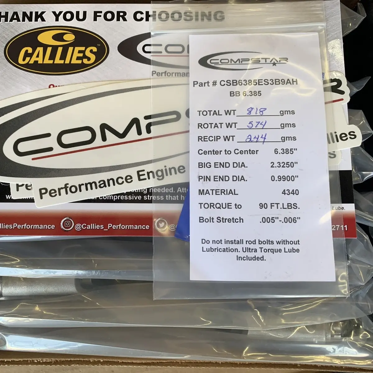 Callies Compstar Bbc H-Beam Rods, 6.385" Length 1