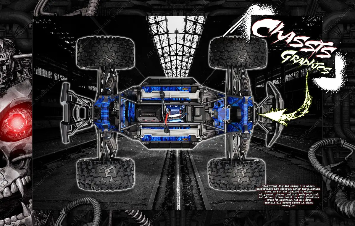 'Machinehead' Aftermarket Hop Up Chassis Skin Graphics Decals Fits Traxxas X-Maxx Interior Chassis / Shock Tower / Battery Tray 6S 8S 1