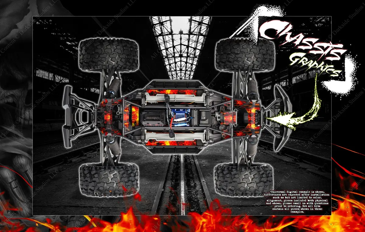 'Hell Ride' Aftermarket Hop Up Chassis Skin Fits Traxxas X-Maxx 6S 8S Interior Chassis / Shock Tower / Battery Tray 1