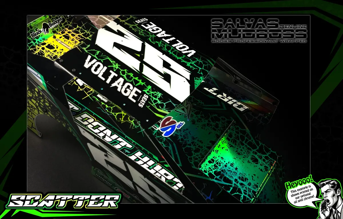 'Scatter' Pre-Wrapped & Assembled Genuine Salvas Mudboss Lexan Body For Short Course Traxxas Slash Racing Green/Yellow 1