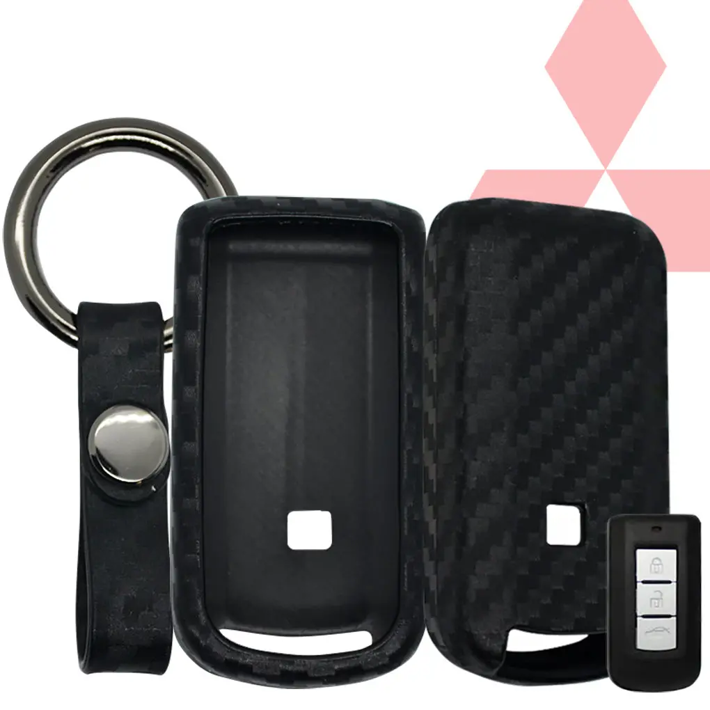 Mitsubishi Carbon Fiber Soft Silicone Key Fob Case 1