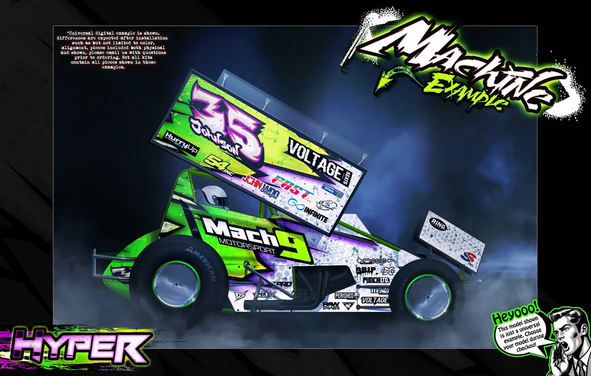'Hyper' Themed Graphics Skin Kit Fits 1Rc® | Late Model | Modified | Truck | Street Stock | Edm | Midget | Sprint | Silver Crown 1