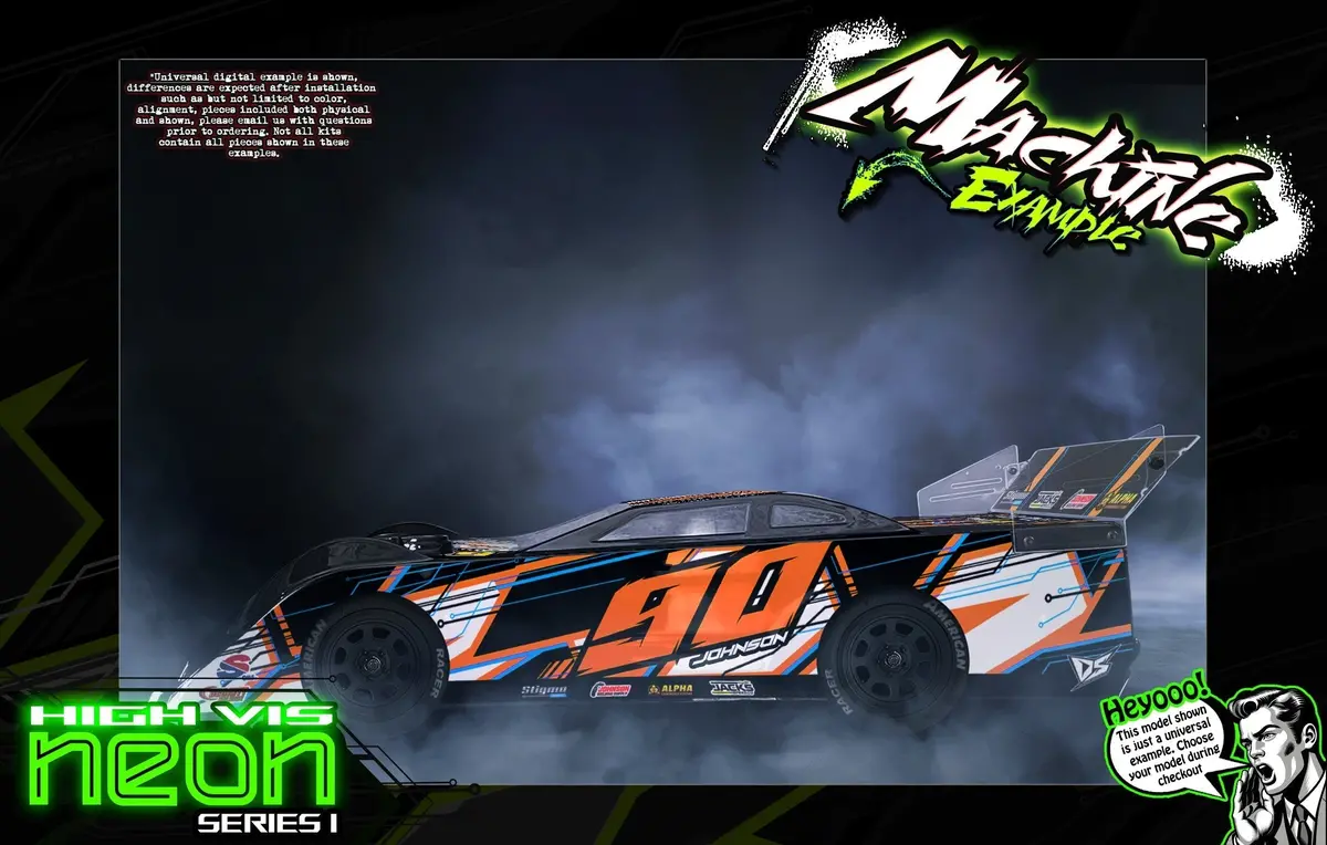 'Neon Series I' High Vis Fluorescent Customizable Decal Skin Kit Fits Jconcepts L8 Night, Monte Carlo, L8d Decked, Chevy Camaro Body Orange 1