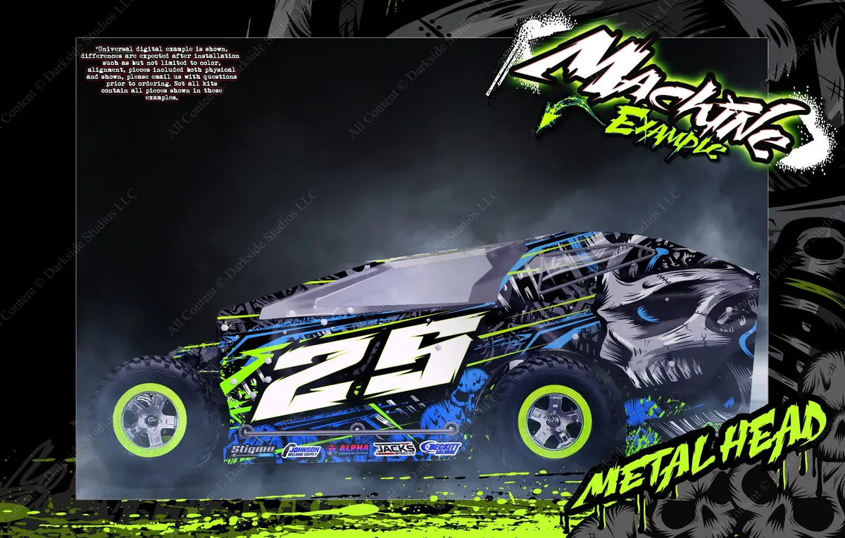 'Metal Head' Customizable Decal Skin Kit Graphics Fits Salvas Mudboss / Se2 Sprint Lexan Body On Traxxas Slash 1