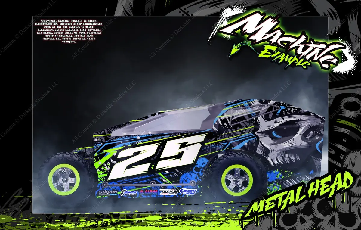 'Metal Head' Themed Graphics Wrap Kit Fits Gt Bodies® | Bandit | Hackfab Edm | Late Model | Mudboss | Sprint 1