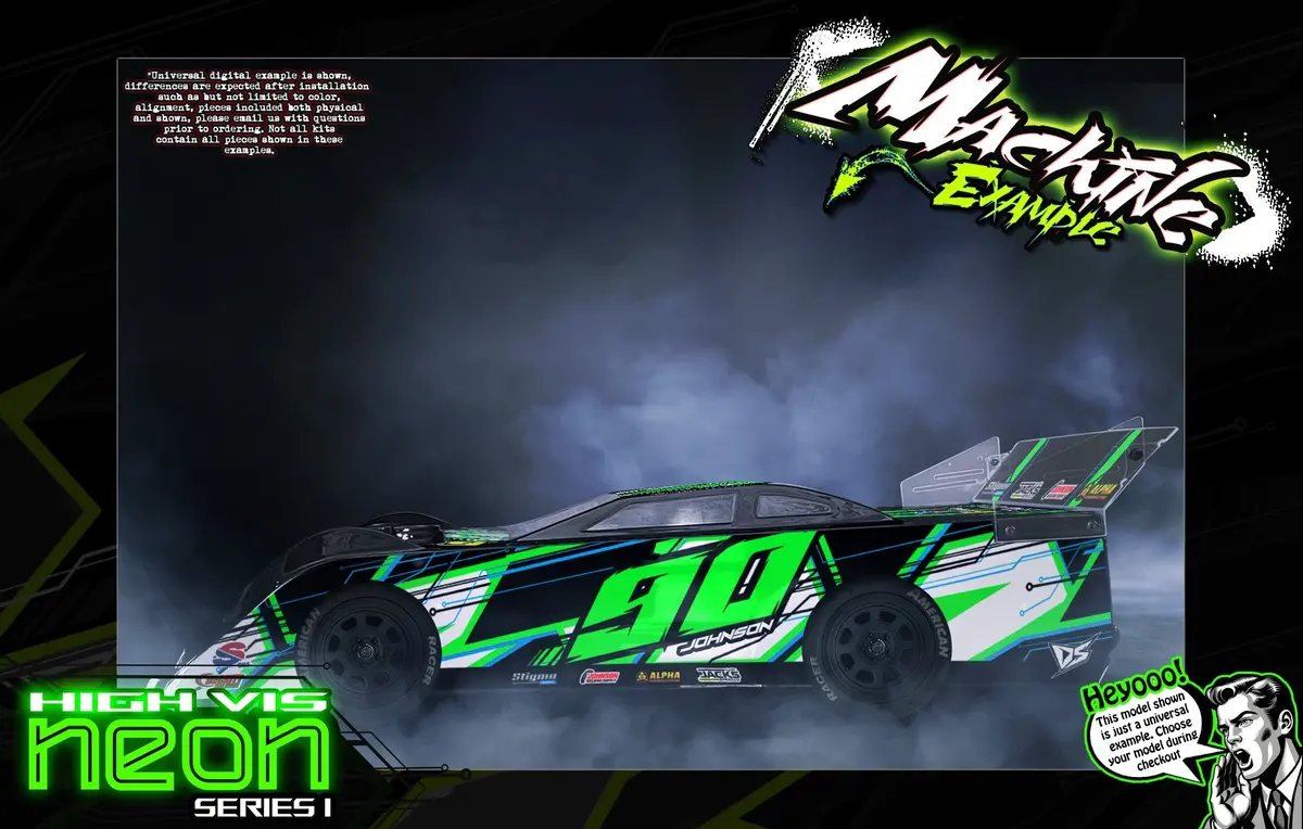 'Neon Series I' High Vis Neon Customizable Decal Skin Kit Fits Jconcepts L8 Night, Monte Carlo, L8d Decked, Chevy Camaro Body 1