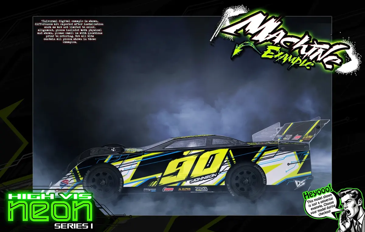 'Neon Series I' Themed Wrap Fits Shark Rc® 1/10 Street Stock | Attack | Bull Shark | Crazy Train | Dawg Pound | Hammerhead | Kill Shot | Knockout | Nightmare | Outcast | Smokescreen | Volunteer 1