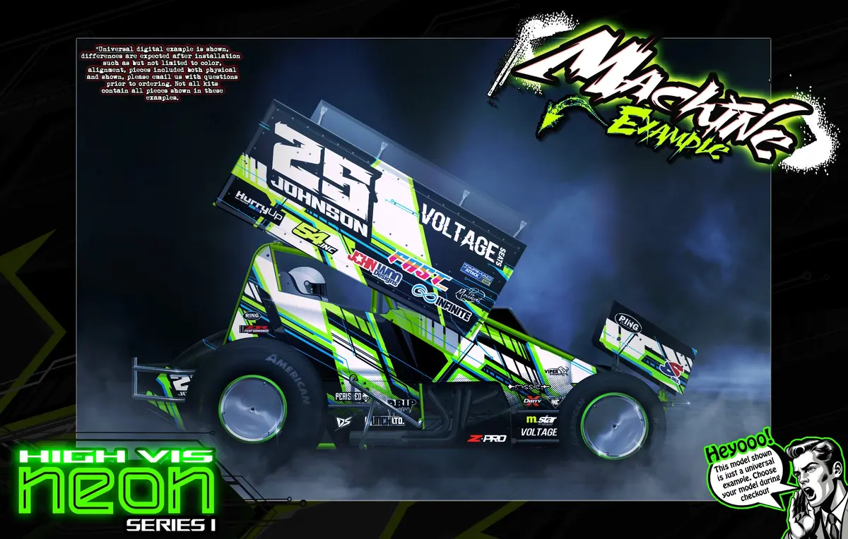 'Neon Series I' Themed Graphics Wrap Kit Fits Losi® 22S Sprint Car | Pro-Line Lightweight Body 1