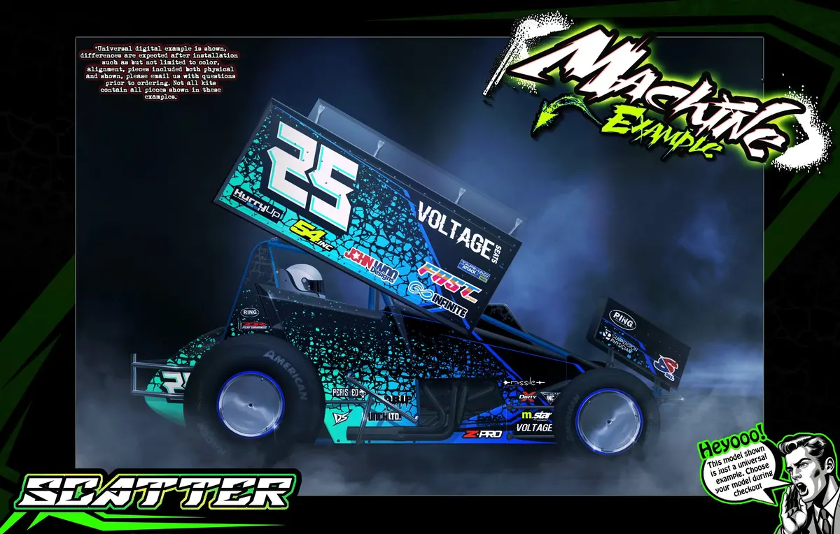'Scatter' Themed Graphics Skin Kit Fits 1Rc® | Late Model | Modified | Truck | Street Stock | Edm | Midget | Sprint | Silver Crown 1