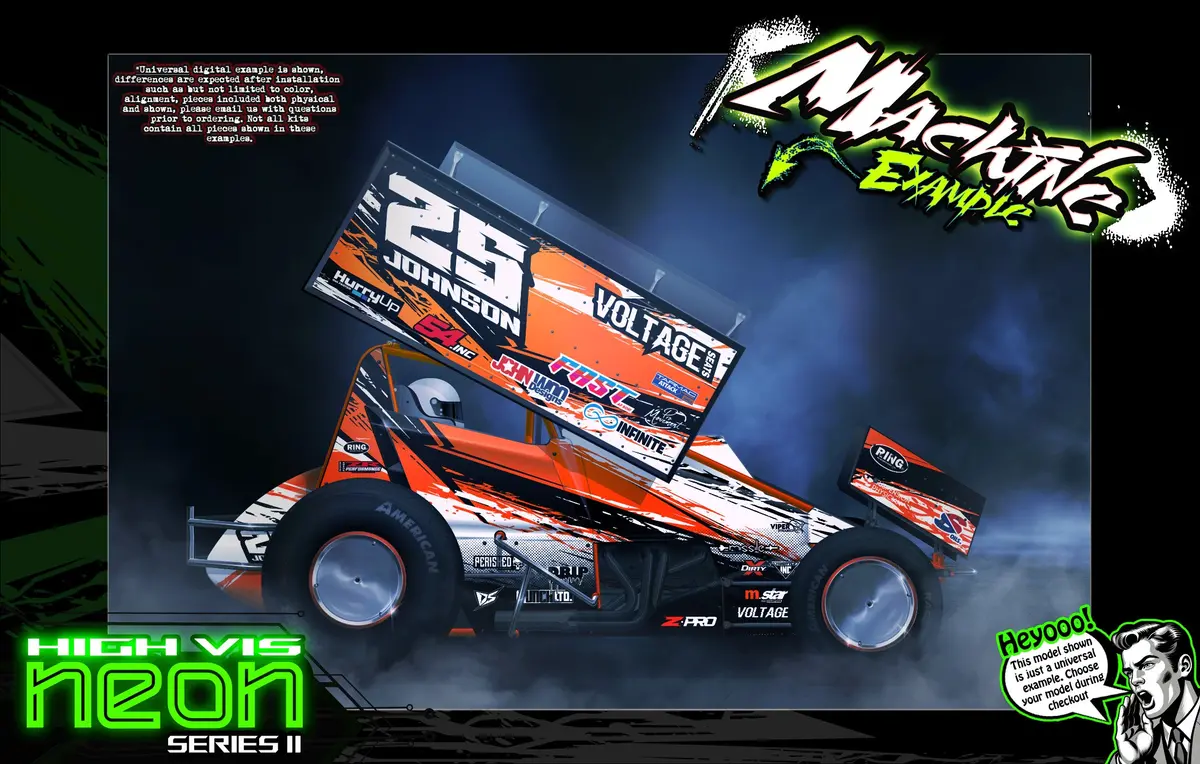 'Neon Series Ii' Themed Graphics Wrap Kit Fits Hackfab® | Sprint Car | Edm | Losi Mini-B 1