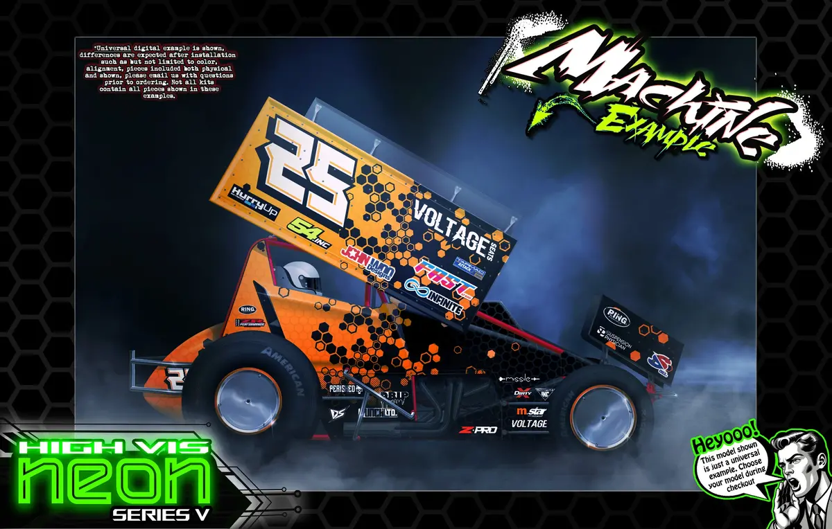 'Neon Series V' Customizable Graphics Wrap Kit For Custom Works Beast Midget, Eldora, Outlaw, Bullet Sprint 1