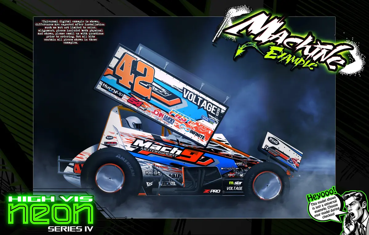 'Neon Series Iv' Customizable Graphics Wrap Kit For Custom Works Beast Midget, Eldora, Outlaw, Bullet Sprint 1