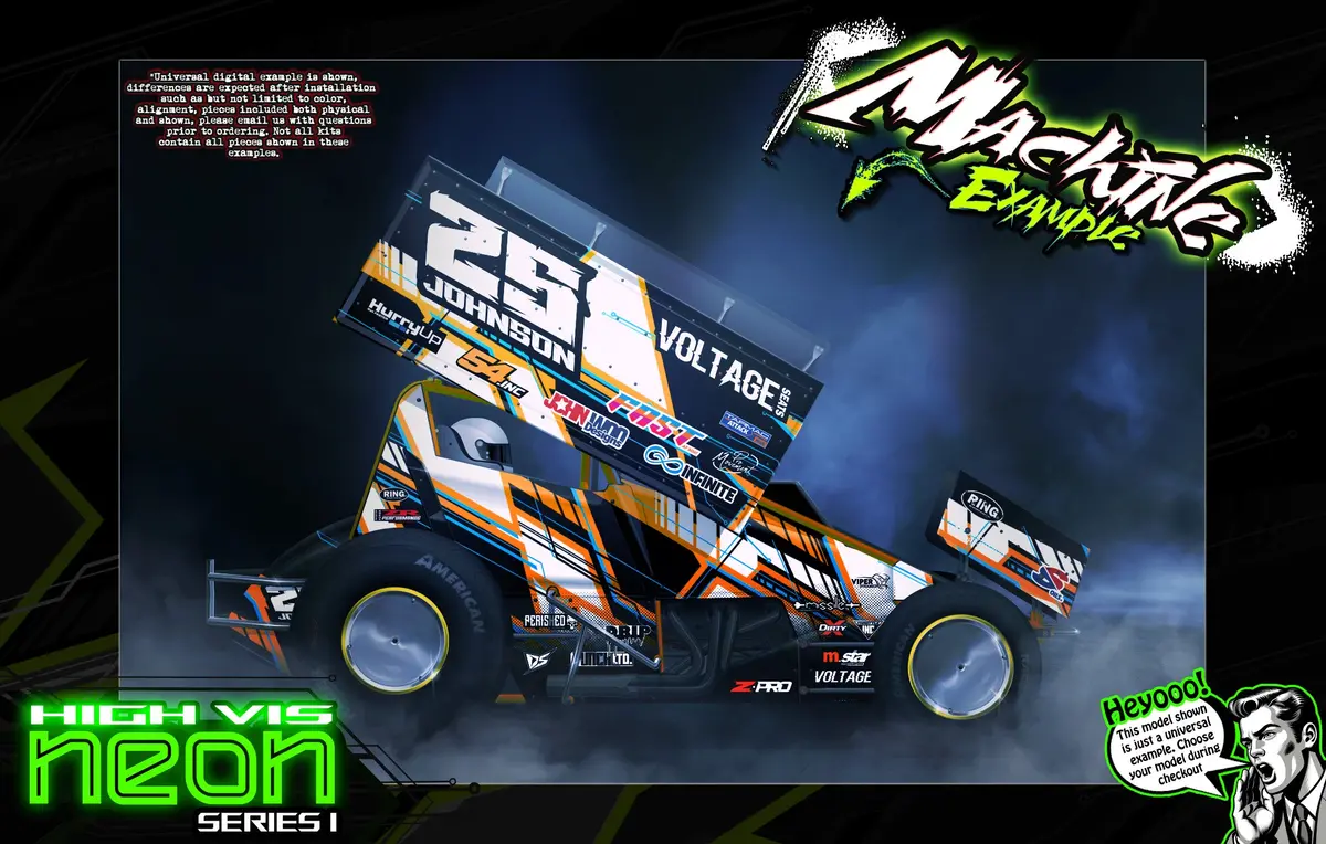'Neon Series I' Themed Graphics Wrap Kit Fits Hackfab® | Sprint Car | Edm | Losi Mini-B 1