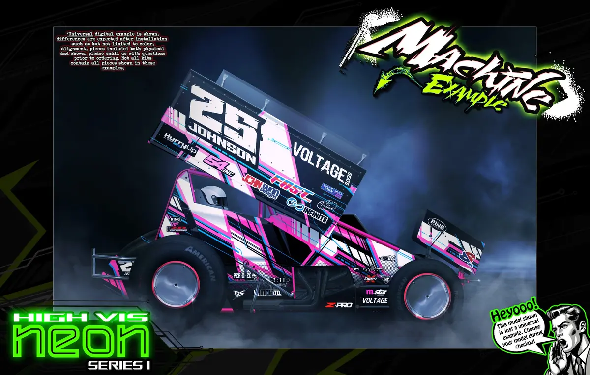 'Neon Series I' Customizable Graphics Wrap Kit For Custom Works Beast Midget, Eldora, Outlaw, Bullet Sprint 1