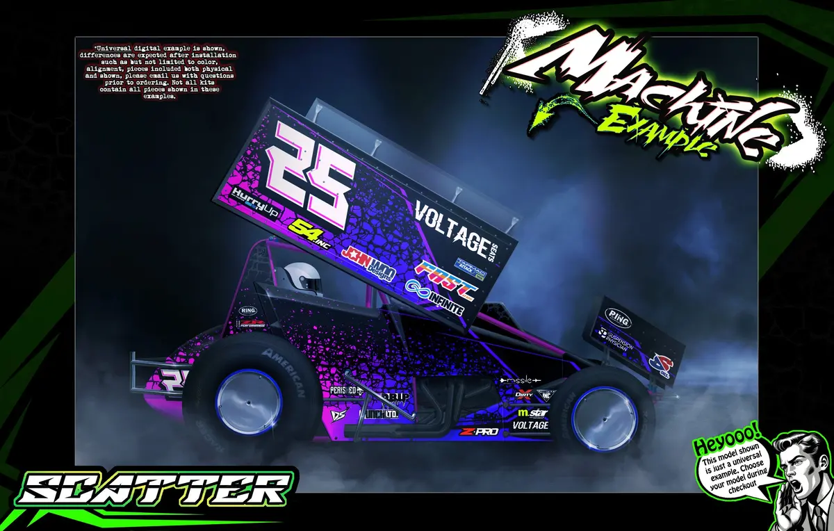 'Scatter' Themed Graphics Wrap Kit Fits Losi® 22S Sprint Car | Pro-Line Lightweight Body 1