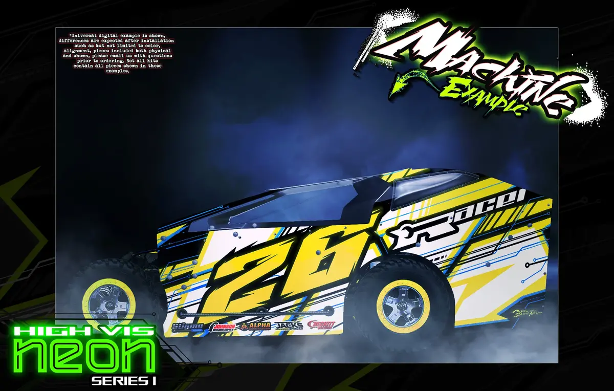 'Neon Series I' Themed Graphics Wrap Kit Fits Gt Bodies® | Bandit | Hackfab Edm | Late Model | Mudboss | Sprint 1
