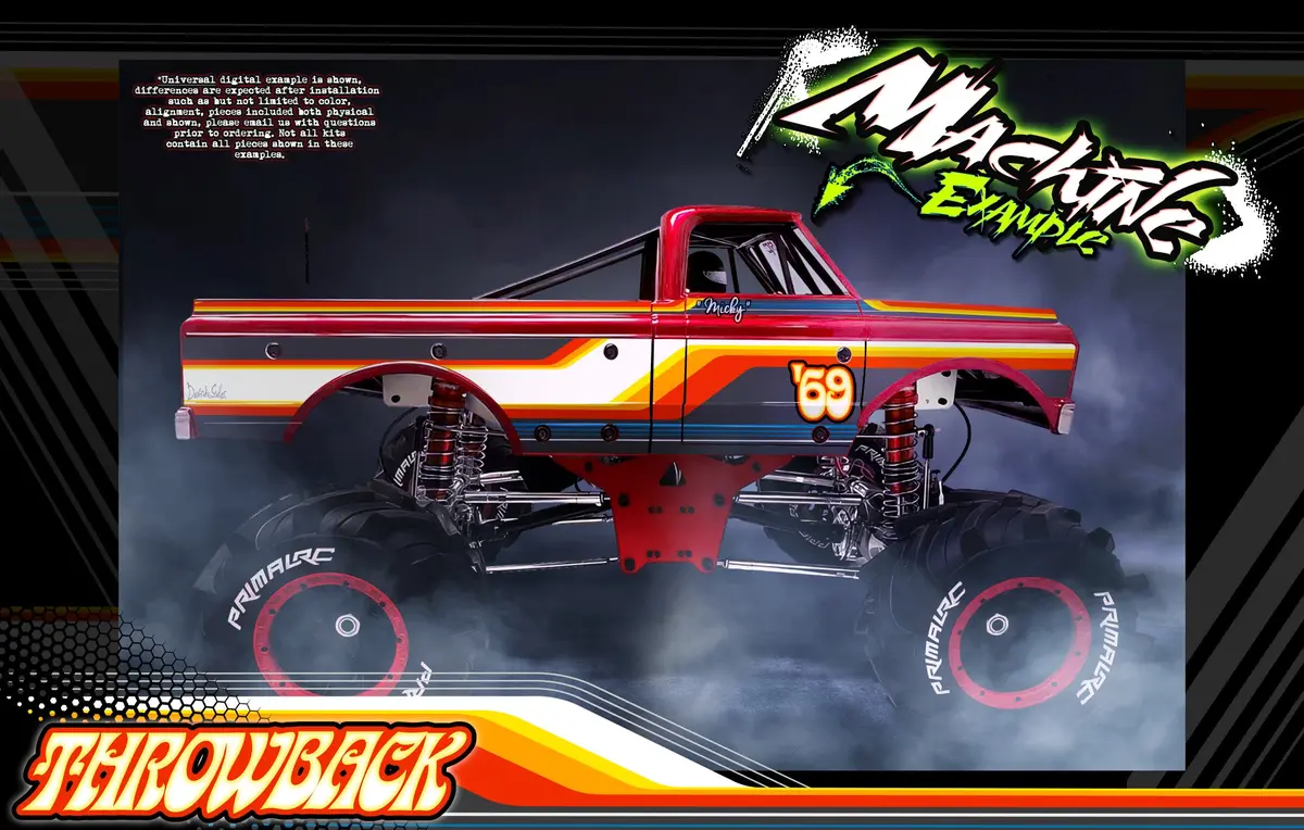 'Throwback' Accessory Hop Up Graphics Wrap Skin Kit Fits Primal Rc Mega Monster Truck Lexan Body *Now Available!* 1