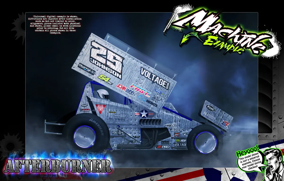 'Afterburner' Themed Graphics Wrap Kit Fits Losi® 22S Sprint Car | Pro-Line Lightweight Body 1