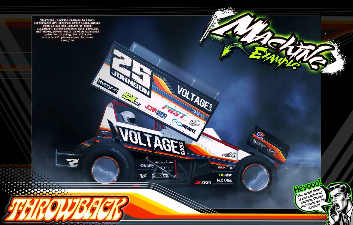 'Throwback' Themed Graphics Skin Kit Fits 1Rc® | Late Model | Modified | Truck | Street Stock | Edm | Midget | Sprint | Silver Crown 1