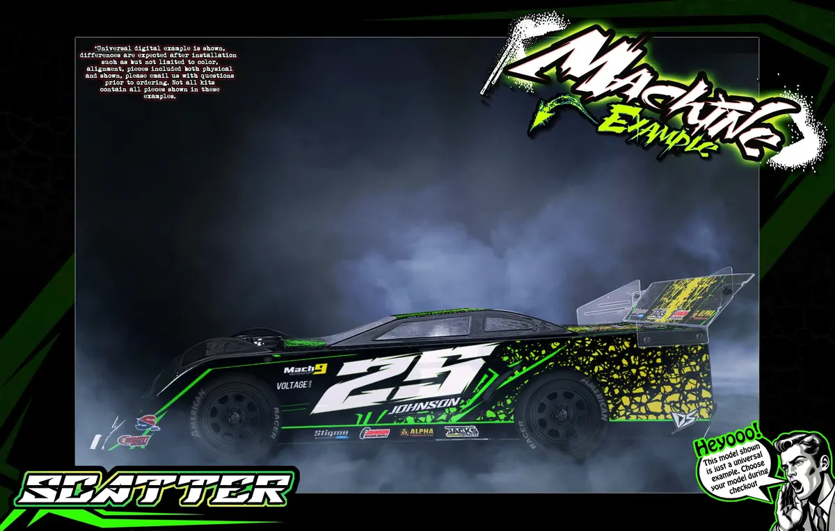 'Scatter' Themed Wrap Fits Shark Rc® 1/10 Street Stock | Attack | Bull Shark | Crazy Train | Dawg Pound | Hammerhead | Kill Shot | Knockout | Nightmare | Outcast | Smokescreen | Volunteer 1